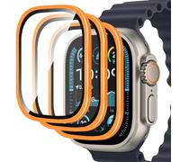 MONASAY 3 Pack Screen Protector for Apple Watch Ultra 2/1 (2024/2023/2022,49mm), Tempered Glass Film with Aluminum Alloy Frame, Military Grade Protection,Anti- Fall,Anti-Scratch,Kumquat