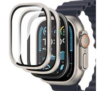 MONASAY 3 Pack Screen Protector for Apple Watch Ultra 2/1 (2024/2023/2022,49mm), Tempered Glass Film with Aluminum Alloy Frame, Military Grade Protection,Anti-Fall,Anti-Scratch,2 Titanium And 1 Black