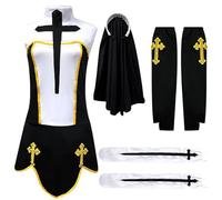 Monastic Style Costumes Accessory Set, Monastic Style Outfit Accessories with Headpiece, Collar, Gloves, Knee High Socks for Women Halloween Costumes Cosplay Carnival e819