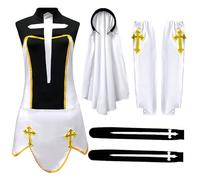 Monastic Style Costumes Accessory Set, Monastic Style Outfit Accessories with Headpiece, Collar, Gloves, Knee High Socks for Women Halloween Costumes Cosplay Carnival 8m18