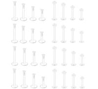 MONAZEO 32PCS 16G Clear Push Top Plastic Piercing Stud Earrings For Work Bioflex Lip Rings Labret Flat Back Helix Tragus Medusa Monroe Retainer For Women Men 6mm/8mm/10mm/12mm, Plastic, no gemstone