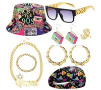 MONAZEO Hip Hop Costume Kit 80s/90s Accessories for Women Men Rapper Halloween Cosplay