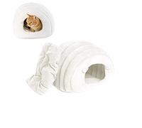 Monba Cat Cave Bed Igloo,Warm Kitten Bed with Detachable Cushion,Cat Sleeping Bag Semi-closed Cat House Washable,Pet Bed Nest for Cat Small Dog-White