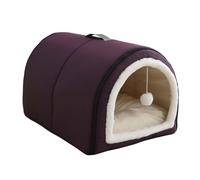 Monbaer 2 in 1 Foldable Self-Warming Dog Bed with Anti Anxiety Removable Cushion, Winter Warm Pet Cave Dog Calming Igloo Nest for Dogs Puppy Cats (L:65x45x40cm,Purple)