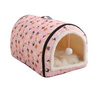Monbaer 2 in 1 Foldable Self-Warming Dog Bed with Anti Anxiety Removable Cushion, Winter Warm Pet Cave Dog Calming Igloo Nest for Dogs Puppy Cats (XL:75x50x50cm, Pink)