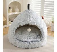 Monbaer Cat Bed for Indoor Cats Puppy, Winter Warm Cat Cave Bed with Removable Pillow Cushion, Pet Igloo House, Carrying Handle Anti-slip Cat Dogs Nest Bed (M:51x51x43cm,Gray)