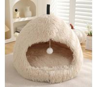 Monbaer Cat Bed for Indoor Cats Puppy, Winter Warm Cat Cave Bed with Removable Pillow Cushion, Pet Igloo House, Carrying Handle Anti-slip Cat Dogs Nest Bed (M:51x51x43cm,Beige)