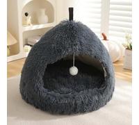 Monbaer Cat Bed for Indoor Cats Puppy, Winter Warm Cat Cave Bed with Removable Pillow Cushion, Pet Igloo House, Carrying Handle Anti-slip Cat Dogs Nest Bed (L:58x58x47cm,Dark gray)