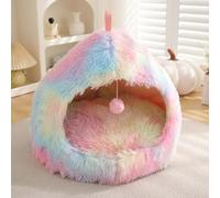 Monbaer Cat Bed for Indoor Cats Puppy, Winter Warm Cat Cave Bed with Removable Pillow Cushion, Pet Igloo House, Carrying Handle Anti-slip Cat Dogs Nest Bed (M:51x51x43cm,Rainbow)