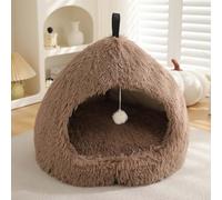 Monbaer Cat Bed for Indoor Cats Puppy, Winter Warm Cat Cave Bed with Removable Pillow Cushion, Pet Igloo House, Carrying Handle Anti-slip Cat Dogs Nest Bed (S:45x45x38cm,Coffee)