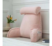 Monbaer Reading Pillow for Sofa Chair Bed, Portable Arms Lumbar Wrist Support Backrest, Watching TV Gaming Positioning Support Bolster, Detachable Neck Roll&Storage Pockets (Pink)