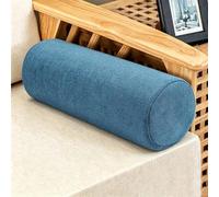 Monbaer Round Bolster Cushion, Cuddly Soft Linen Neck Pillow, Knee Roll Cushions, Round Back Lumbar Elbow Support for Armrest at Sofa & Bed, Compact and Lightweight (50x12cm,Blue)