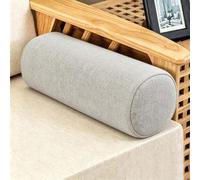 Monbaer Round Bolster Cushion, Cuddly Soft Linen Neck Pillow, Knee Roll Cushions, Round Back Lumbar Elbow Support for Armrest at Sofa & Bed, Compact and Lightweight (50x20cm,Gray)