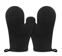 Monbalcon Silicone Oven Mitts Heat Resistant Gloves to 500ºF - Oven Gloves Thickened Silicone Oven Mitt Pair Oven Mitts Set Waterproof Kitchen Mittens for Women Men Home, 1 Pair (Black)