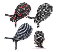 MONBEHJKA Pack of 3 Chef's Hat, Headscarf, Men's Adjustable Bandana, Women's Baker's Hat, Chef's Hat, Fork and Spoon with Blue and White Striped Pattern for Kitchen, Hotel, Restaurant, Grill, black, 7