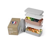 monbento - Bento Box Adult Original Pink/Gray Made in France - 2 Leakproof Compartments - Stackable Lunch Box Perfect for Work/Picnic/Sports - BPA Free Food Containers - Pink and Gray