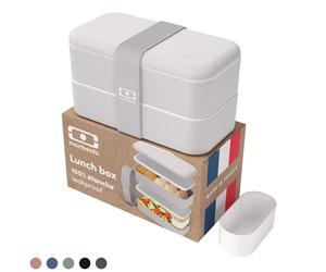 monbento - Bento Box MB Original Coton with Compartments Made in France - 2 Tier Leakproof Lunch Box for Work/School Lunch Packing and Meal Prep - BPA Free - Food Grade Safe Food Containers - Grey