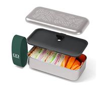 MONBENTO - Bento Lunch box Stainless Steel MB Sense Jungle - Metal Lunch Box Work / School Meal Prep - Leak Proof - Ovenproof - Microwavable - Dishwasher & Freezer Safe - Food Grade Safe - Grey