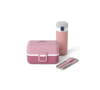 monbento - Blush Kids Lunch Box Set - with Kids Bento Box MB Tresor with Compartiments, Reusable Cutlery Set MB Pocket Color, Water Bottle MB Pop Flamingo - BPA Free - Food Grade Safe - Pink