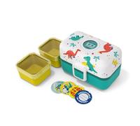 monbento - Children's Lunch Box MB Tresor blue Dino - The 3-compartment lunch box for children - Ideal for lunch & snack school/picnic - BPA free - Customizable and safe - Blue Dinosaurs