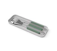 MONBENTO - Cutlery Set MB Slim Box Natural for Lunch Box - 3 Pieces Fork Knife Spoon - Flatware Set Work/School Lunch Packing - Suitable for MB Original & MB Square - Stainless Steel - Green