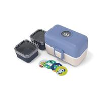 monbento - Kids Bento Lunch Box Tresor blue/cream - 3 Compartment - Ideal for Travels, Picnics, Activities - Customisable - BPA Free & Sturdy - Blue & Beige