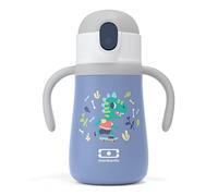 MONBENTO - Kids Insulated Water Bottle MB Stram Dino - 360ml - Leakproof Water Bottle with Straw - Strap & Handles - Hot/Cold Up to 12 Hours - for Kids School/Park - BPA Free - Food Grade Safe - Blue