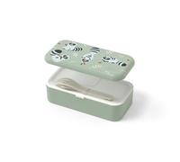 monbento - Kids Lunch Box MB Foodie Raccoon with MB Pocket Kids Cutlery Set Beige - Cute Bento Box Made in France - Ideal for Lunches or Snacks at School/Park - Green & Beige