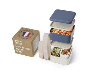 monbento - Large Bento Box MB Square Natural with Compartments Made in France - Leakproof Lunch Box for Work/School and Meal Prep - BPA Free - Food Grade Safe - Blue