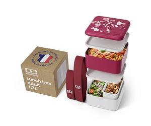 monbento - Large Bento Lunch Box MB Square graphic Magnolia Made in France - Leakproof Lunch Box for Women with Containers for Work/Picnic/Meal Prep - BPA Free - Food Grade Safe - Pink Flowers