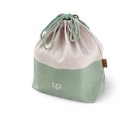 monbento - Lunch Bag MB Pochette L Natural Green - Polyester and Cotton Large Lunch Tote - for Work/School Lunch Packing - Can Contain a Bento Box + a Bottle + a Cutlery Set - Cream & Green