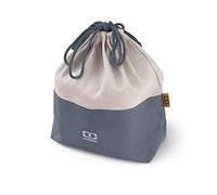 monbento - Lunch Bag MB Pochette L Natural Natural - Polyester and Cotton Large Lunch Tote - for Work/School Lunch Packing - Can Contain a Bento Box + a Bottle + a Cutlery Set - Cream & Blue