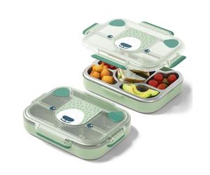 monbento - Lunch Box Tray for Kids Wonder Green Bear - Kids Compartment Lunch Box - Stainless Steel Tray with Transparent Lid - Perfect for Picnics - BPA Free - Lasting and Reusable - Green
