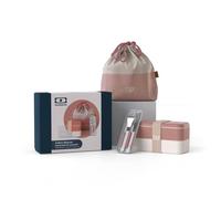 Monbento Lunch Gift Box - Moka Bento MB Original, Natural Bag, Slim Box, Moka Cutlery Set - Pink - Original Gift Idea