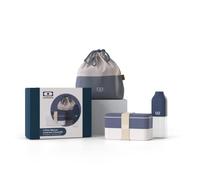monbento - Lunch Gift Box - With Bento Box MB Original Natural Made in France, MB Pochette L Natural Bag, MB Positive M Natural Water Bottle - Blue - Gift Idea for Women or Men