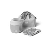 MONBENTO - Metallic Silver Lunch Box Set - with Insulated Bento Box MB Element Up to 10h, Cutlery Set MB Slim Nest, Lunch Bag MB Pochette M Coton - BPA Free - Food Grade Safe - Grey