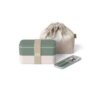 monbento - Natural Lunch Box Set - with Bento Box MB Original with Compartiments Made in France, Cutlery Set MB Slim Box, Lunch Bag MB Pochette M - BPA Free - Food Grade Safe - Green