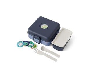 monbento - Sandwich Box for Kids Snacky Blue Infinity - Sturdy Children Lunch Box for a Whole Sandwich - Fork & Spoon Included - Customizable Snack Container - Perfect for Picnics - BPA Free