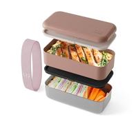 monbento - Sense Original Pink Moka Stackable Lunch Box - 1.2 L Metal/Plastic Bento Box - Microwave & Oven Safe Stainless Steel Food Containers - Leakproof & BPA-Free - Ideal for Meal Prep/Office