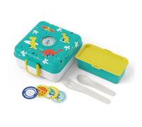 monbento - Snacky Blue Dino Sandwich Box for Kids - Kids Lunch Box Dinosaur That Holds a Whole Sandwich - Fork & Spoon Included - Customizable Snack Box Container - Perfect for Picnics - BPA Free