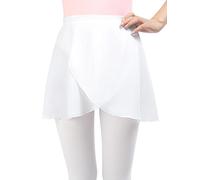 Monbessi Girls Ballet Skirts for Women Chiffon Girls Dance Wrap Skirt Pull On Design(M, White)