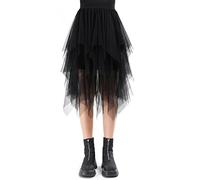 Monbessi Tulle Skirt for Women - Elasticated Waist Midi Skirt with Irregular Net Mesh - Perfect for Daily, Prom, Party (Waist: 60-80cm, Black)