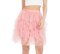 Monbessi Tulle Skirts for Women-Teens Irregular Multi-Layered Tutu Skirts with Lining for Halloween Party Daily, Knee Length(L, Pink)