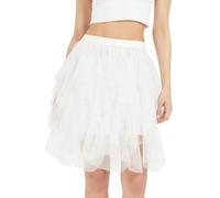 Monbessi Tulle Skirts for Women-Teens Irregular Multi-Layered Tutu Skirts with Lining for Halloween Party Daily, Knee Length(L, White)