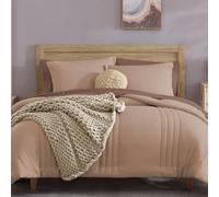 Monbix Pink Comforter Set Queen 7 Pieces, Striped Quilting Design, All Seasons Bedding Sets for Queen Bed, Plain Queen Bed Set for Women, Men, Girls, Boys (Rust Pink, Queen, 90''x90'')