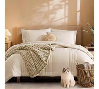 Monbix Queen Comforter Sets,Queen Bedding Set 7 Pieces, All Seasons Comforters,Fluffy Bed Set Warm Bed in A Bag Queen with Sheets(Apricot Beige, Queen, 90''x90'')