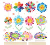 MONCAP 12 Pack Flower Poke-in Art Craft Kits for Kids DIY Arts and Crafts with Foam Squares Sticks Gifts for Girls Aged 4 5 6 7 8 Creative Mess-Free Activities Party Favor