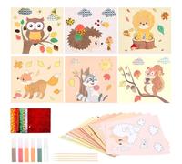 MONCAP 12pcs Autumn Animal Craft Kits Sand Foil Painting Art 2 in 1 Set for Kids Foil Fun Hedgehog Squirrel Fox Owl Fall Animal Pictures Fab Foil Sand Mess Free Activities for Children