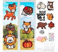 MONCAP 12pcs Cartoon Animal Stained Glass Effect Paper DIY Craft Kits for Kids, Woodland Autumn Animal Stained Glass Decoration
