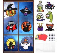 MONCAP 12pcs Halloween Stained Glass Decration Kits Art and Craft Kits for Kids, Creepy Themed Stained Glass Effect Paper DIY for Girls Boys Window Classroom Crafts Decor